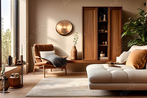  Cozy gray armchair placed in front of a dark green wall in a welcoming living room.