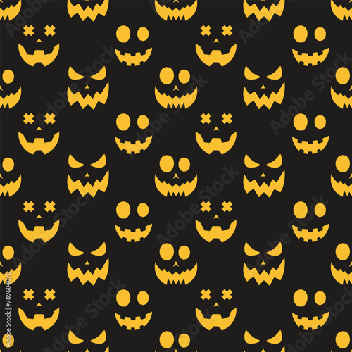 Vector seamless pattern with scary pumpkin faces. Vector illustration.
