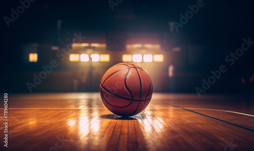 A basketball sitting on top of a basketball court