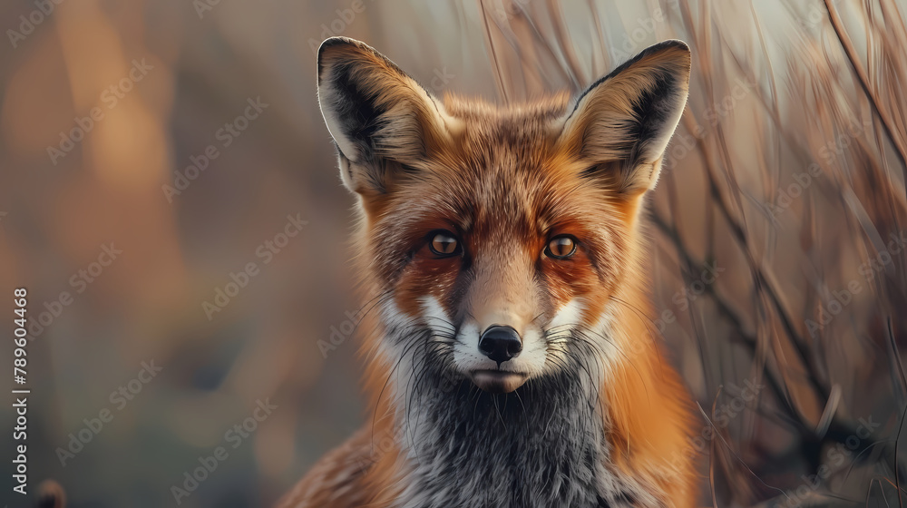 Alert Red Fox in Golden Hour Brush Alert Red Fox in Golden Hour Brush