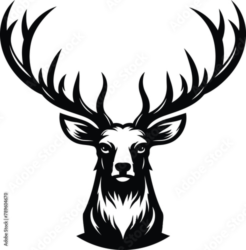 Horned elk deer head silhouette vector Illustration