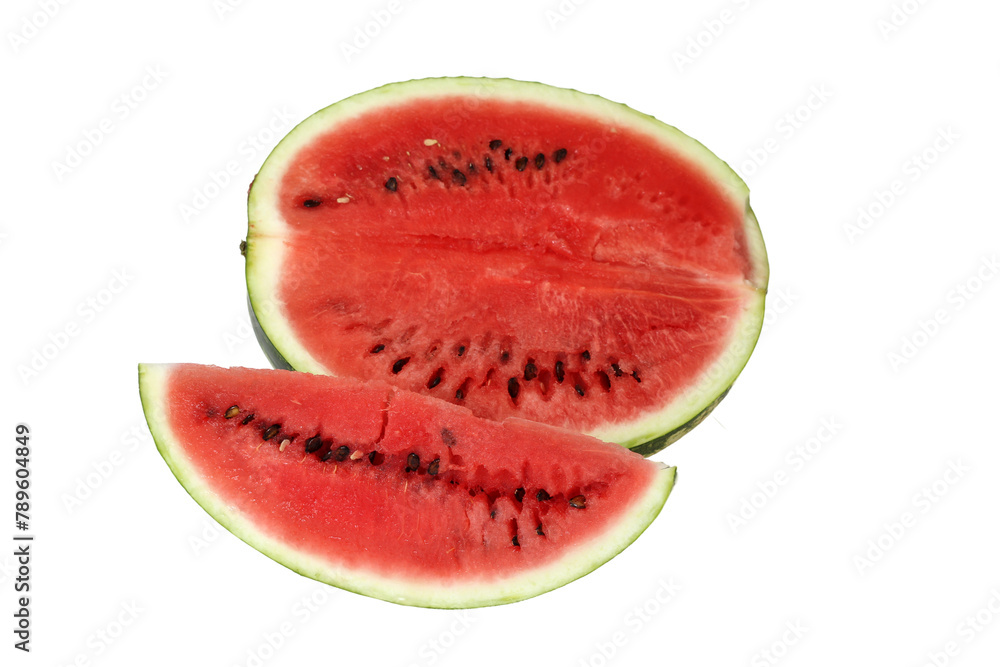 Watermelon, a staple food and natural fruit, is shown on a white background Watermelon, a staple food and natural fruit, is shown on a white background