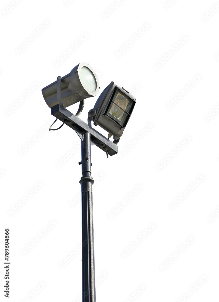 Street light with dual lanterns illuminating the night against a white backdrop Street light with dual lanterns illuminating the night against a white backdrop