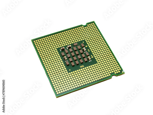Photography Green CPU processor chip isolated on white background