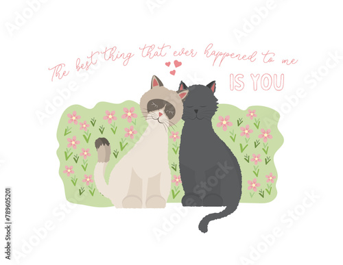 couple of cats, garden, valentine, park, love vector card heart 