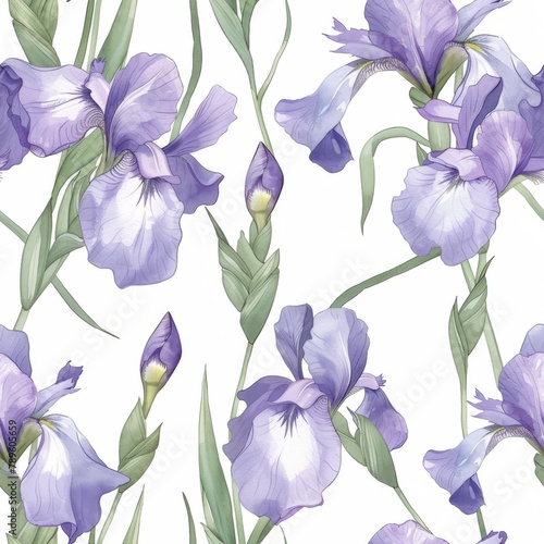 Elegant Purple Iris Flower Seamless Pattern Design