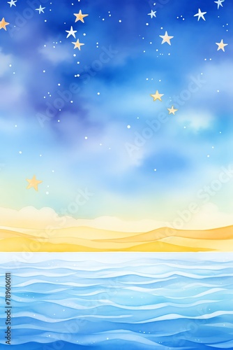 Beach Night, Gentle waves lapping on a beach under a star-filled sky photo