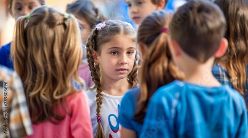 Children Facing Off in a Colorful Schoolyard. Generative ai