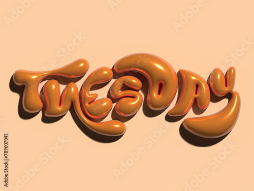 The Word Tuesday in Orange Balloon Type 3d modeling