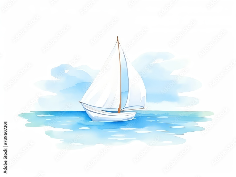 Sailing Boat, Sailing boat with full sails on the clear blue water
