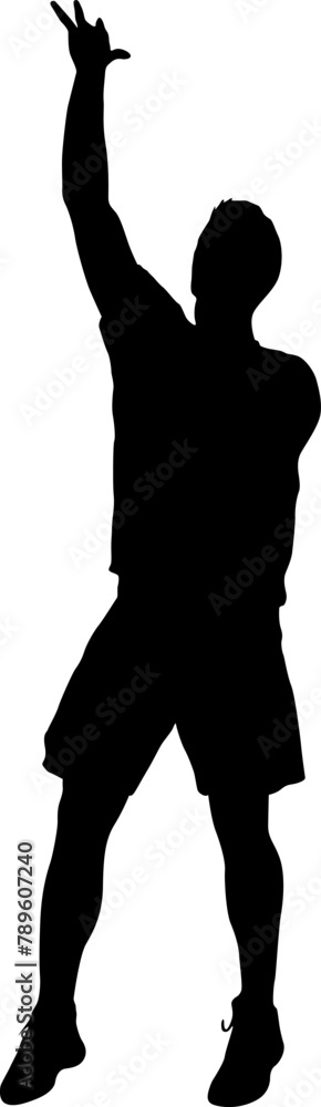 Silhouette of a basketball player on a white background