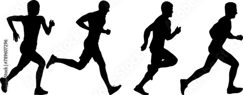Set of silhouettes. Runners on sprint men and women on white background