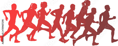 Set of silhouettes. Runners on sprint men and women on white background