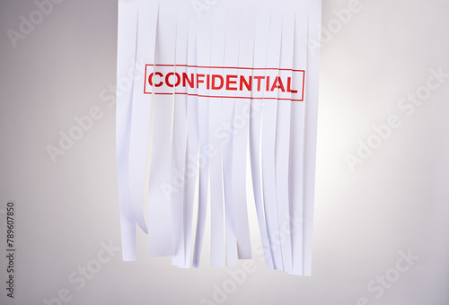 Canvas Print Secret, report and shred of paper, studio and money laundering in business, criminal and evidence in document