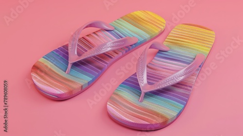 3d render of two pairs of flip-flops on pink background