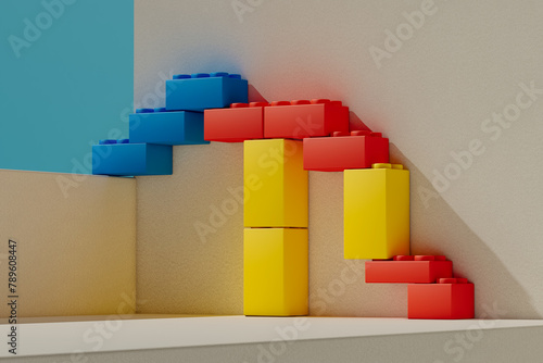 Plastic blocks forming a bridge photo