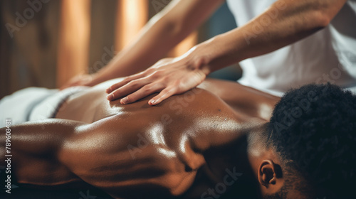A professional athlete receives a targeted sports massage, focusing on specific muscle groups to enhance recovery and performance. photo
