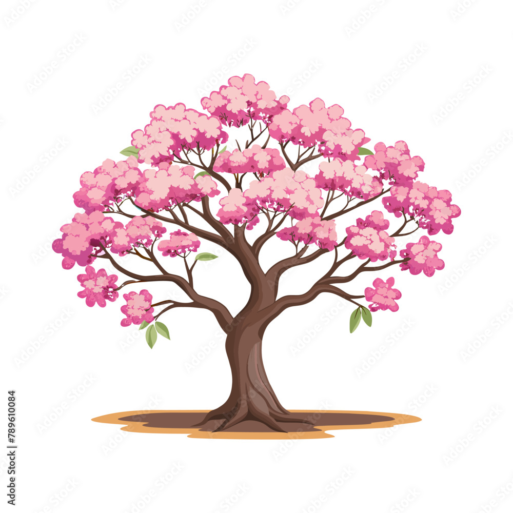 Beautiful cherry blossom tree with pink flowers. Sakura illustration. Vector
