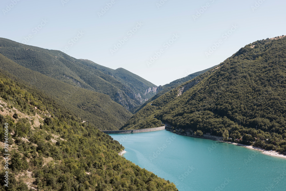 aerial view of dam in mountains landscape aerial view of dam in mountains landscape