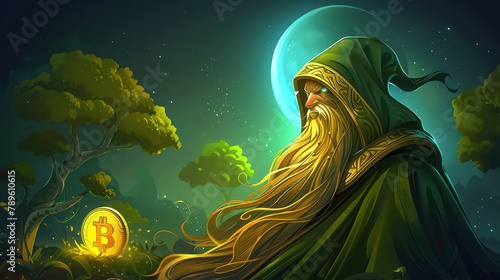 A wise old wizard, wellversed in ancient lore, deciphered the secrets of blockchain technology, becoming a Bitcoin mining guru photo