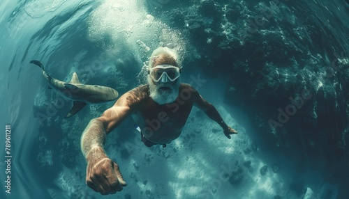 An Elderly Man Diving Amongst Sharks