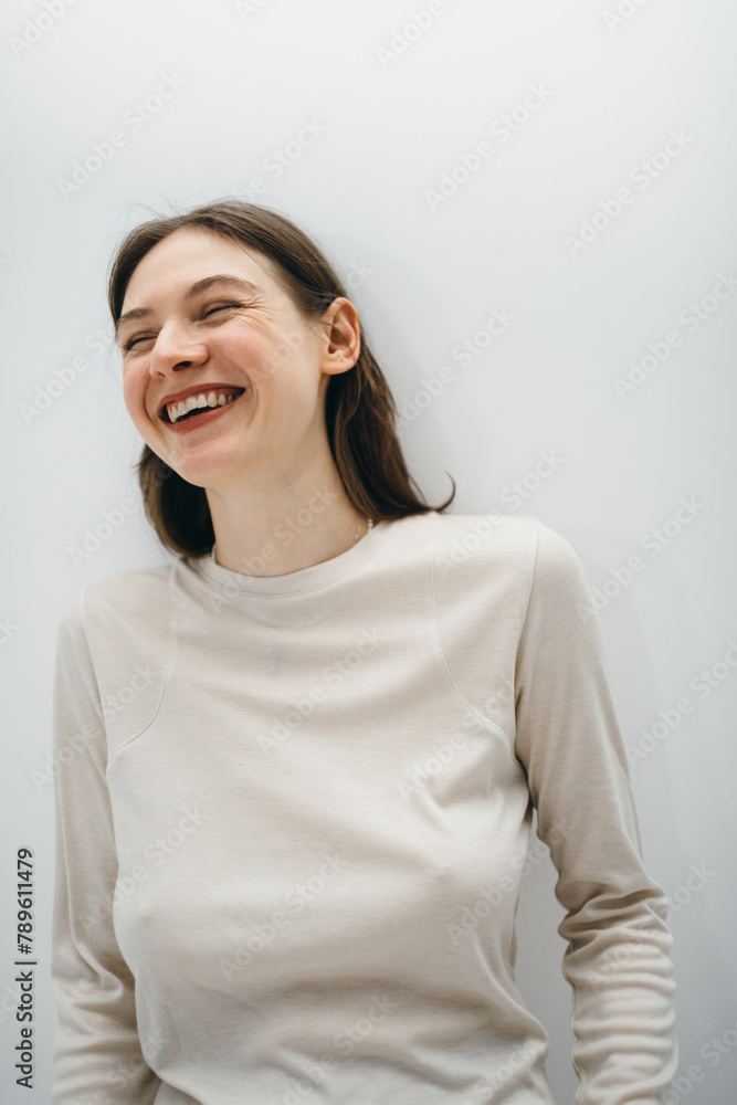 Happy smiling woman portrait white background Happy smiling woman portrait white background