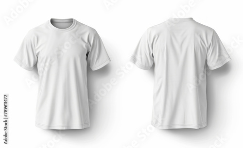 Blank White T-Shirts Displayed on a Plain Background, Front and Back Views