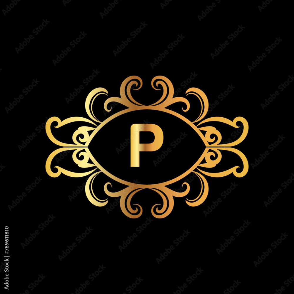 Naklejka premium Web Creative Initial letter p logo design with modern business vector template. Creative isolated p monogram logo design with new latter logo golden color 