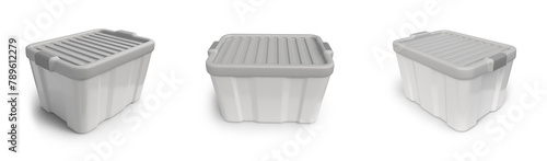 plastic container box with lid and white opener for mockup, scene creation