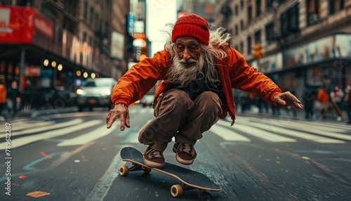 Old man Skateboarding Throughout the Streets