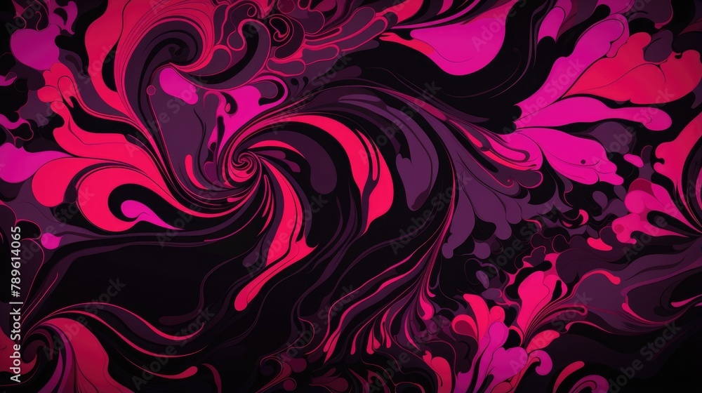 Vibrant Abstract Swirls in Pink and Black Colors for Background Design