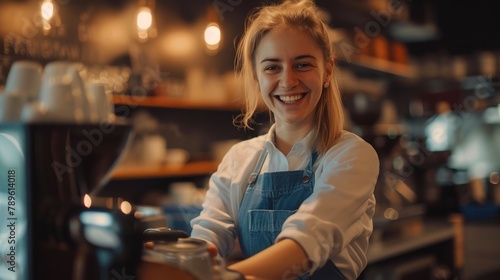 Warm Welcome  Barista Serving Coffee with Style