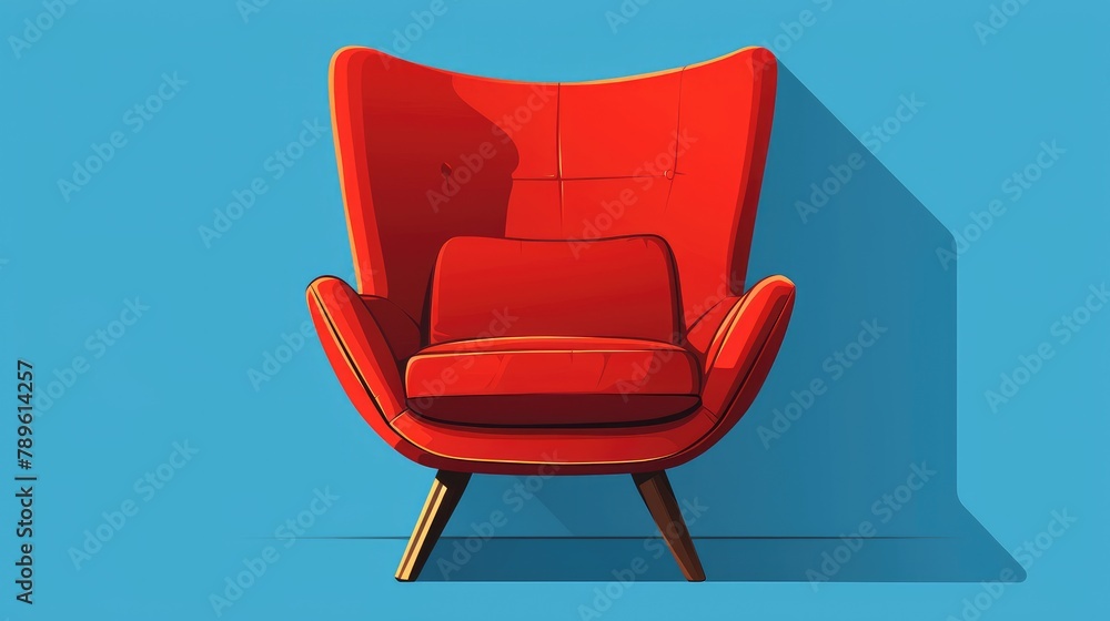 Illustration of a red chair icon with a stylish long shadow in 2d format Illustration of a red chair icon with a stylish long shadow in 2d format