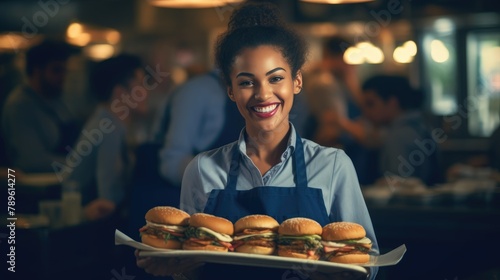 Tasty Treats: Happy Server with Burgers photo