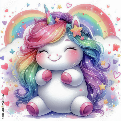 cute happy unicorn watercolor