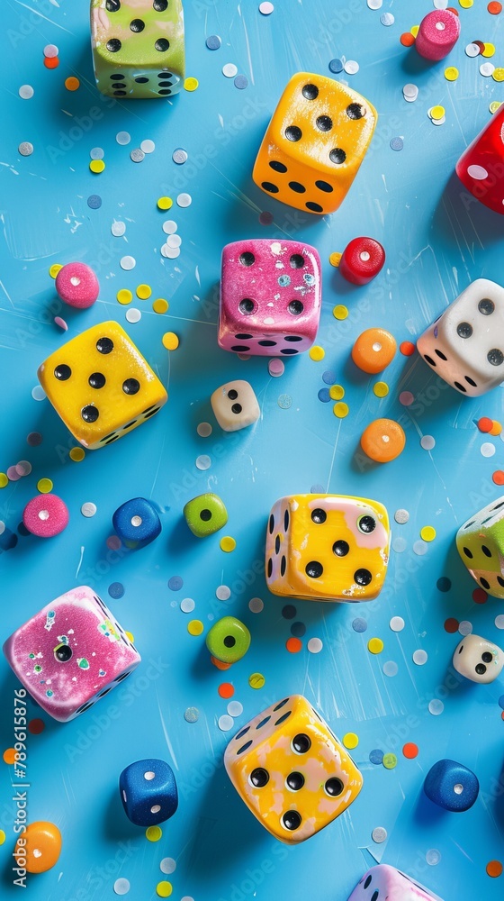 Colorful background. April fool's day background. dice background concept. party greetings card. national dice day Colorful background. April fool's day background. dice background concept. party greetings card. national dice day