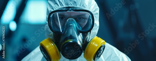 man wearing gas mask