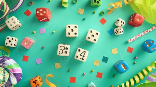 Colorful background. April fool's day background. dice background concept. party greetings card. national dice day