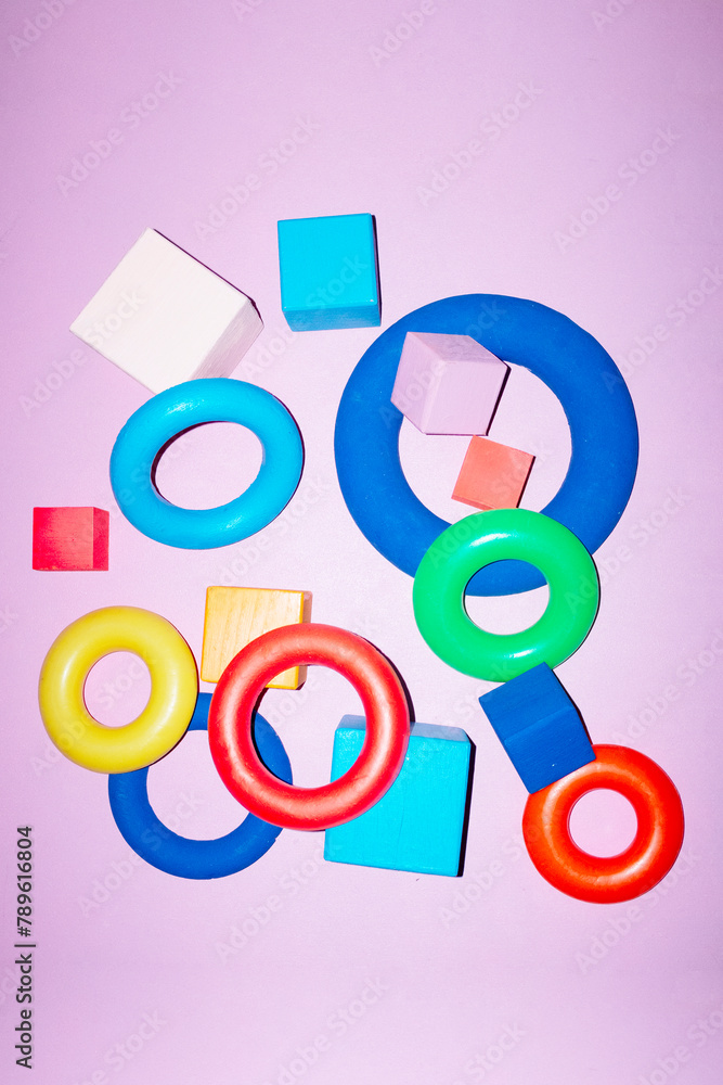 Bright and pastel coloured geometric shapes and hard direct flashlight Bright and pastel coloured geometric shapes and hard direct flashlight