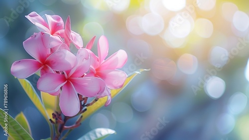 sweet pink flower plumeria bunch ,leaves, and natural background  photo