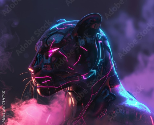 panther neon background. © Yahor Shylau 