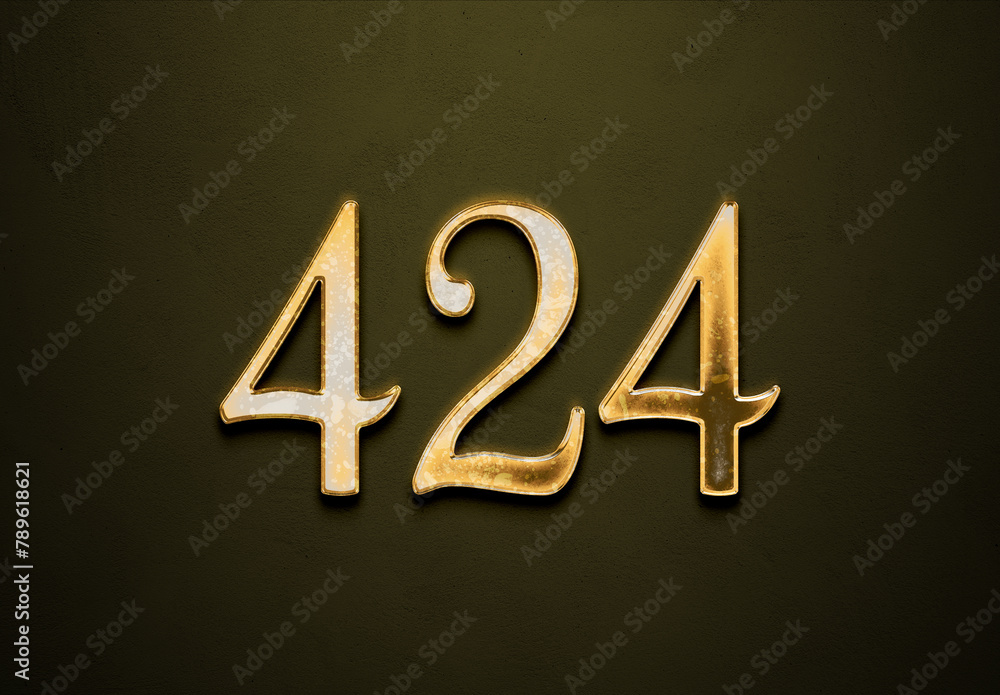 Old gold effect of 424 number with 3D glossy style Mockup. Old gold effect of 424 number with 3D glossy style Mockup.