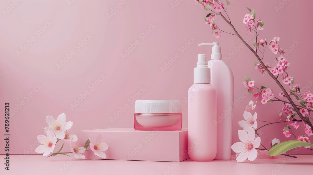 Skincare Cosmetic Lotion Cream Mockup Bottle The cosmetic products on phink background Skincare Cosmetic Lotion Cream Mockup Bottle The cosmetic products on phink background