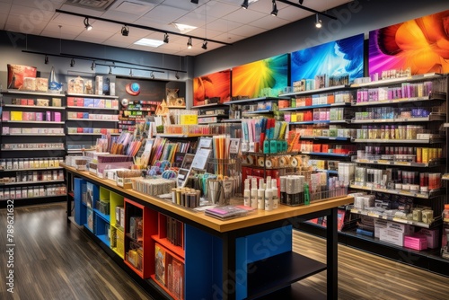 A Vibrant Art Supply Store Bursting with Colorful Paints, Brushes, Sketchbooks, and Creative Tools for Artists of All Levels © aicandy