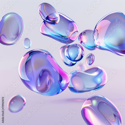 Abstract background with iridescent blue purple bubbles  © Monktwins
