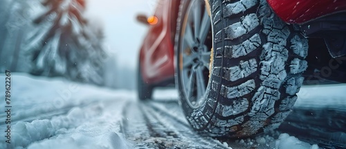 Winter Tire Expertise in Action. Concept Winter Driving Tips, Tire Maintenance, Snow and Ice Safety photo