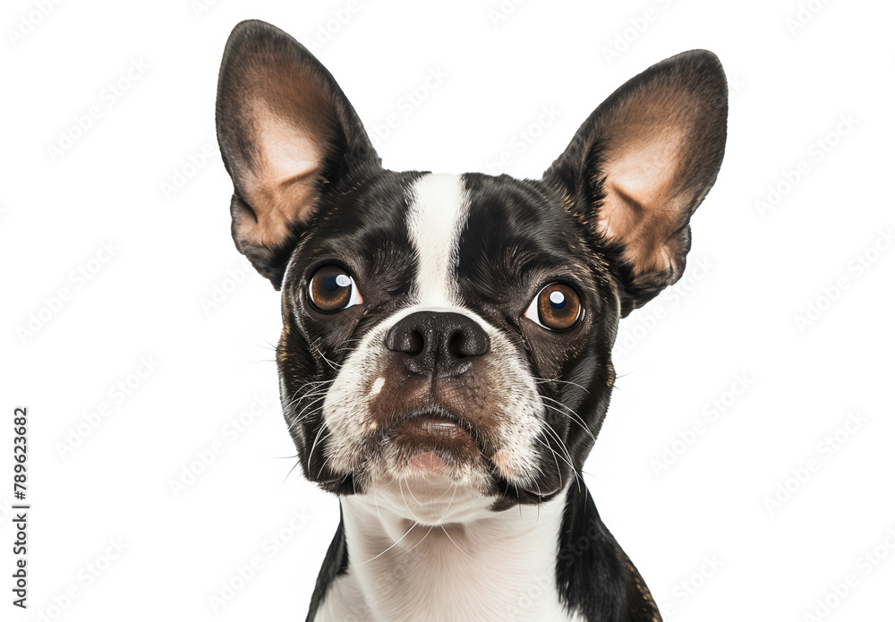 Cute dog with big ears looking at the camera, white background (edited generative AI)
