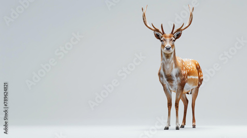 A majestic deer stands in the middle of a clearing  its antlers outstretched. The deer is looking at the camera with a proud expression on its face.