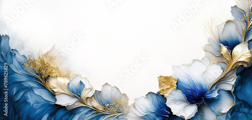 Illustrazione di fiori blu su sfondo bianco. Carta da parati floreale. Spazio bianco photo