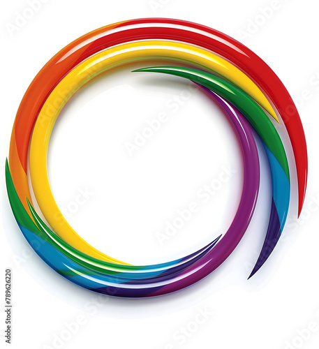 Colorful rainbow circle frame on a white background representing diversity and inclusion, useful for pride-themed designs. photo